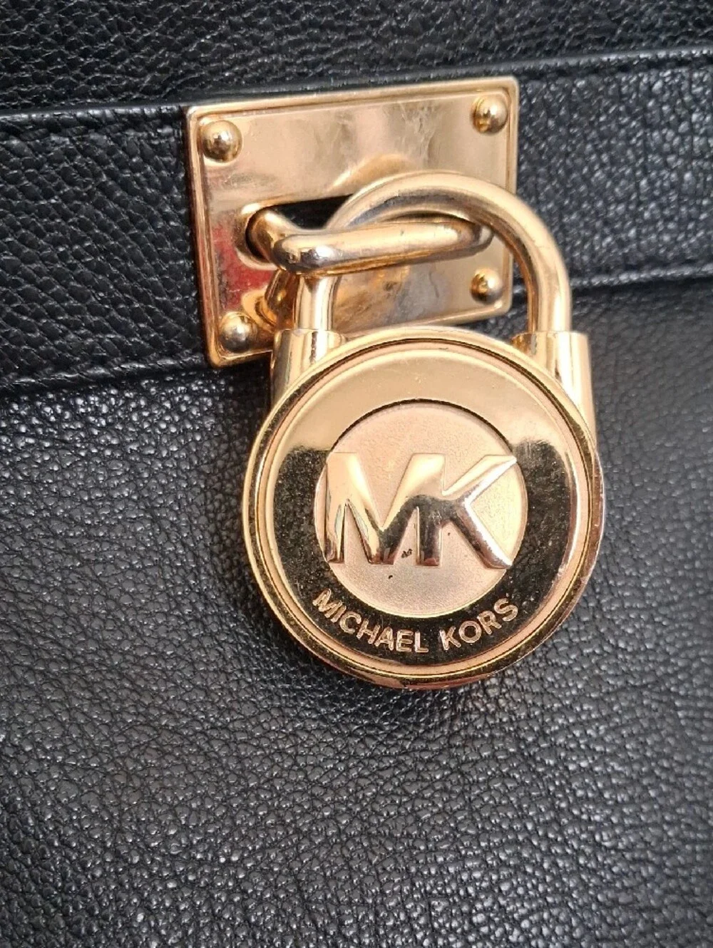 Michael Kors Black  Largr Hamilton  Leather Satchel with Gold-Tone Chain Detail
